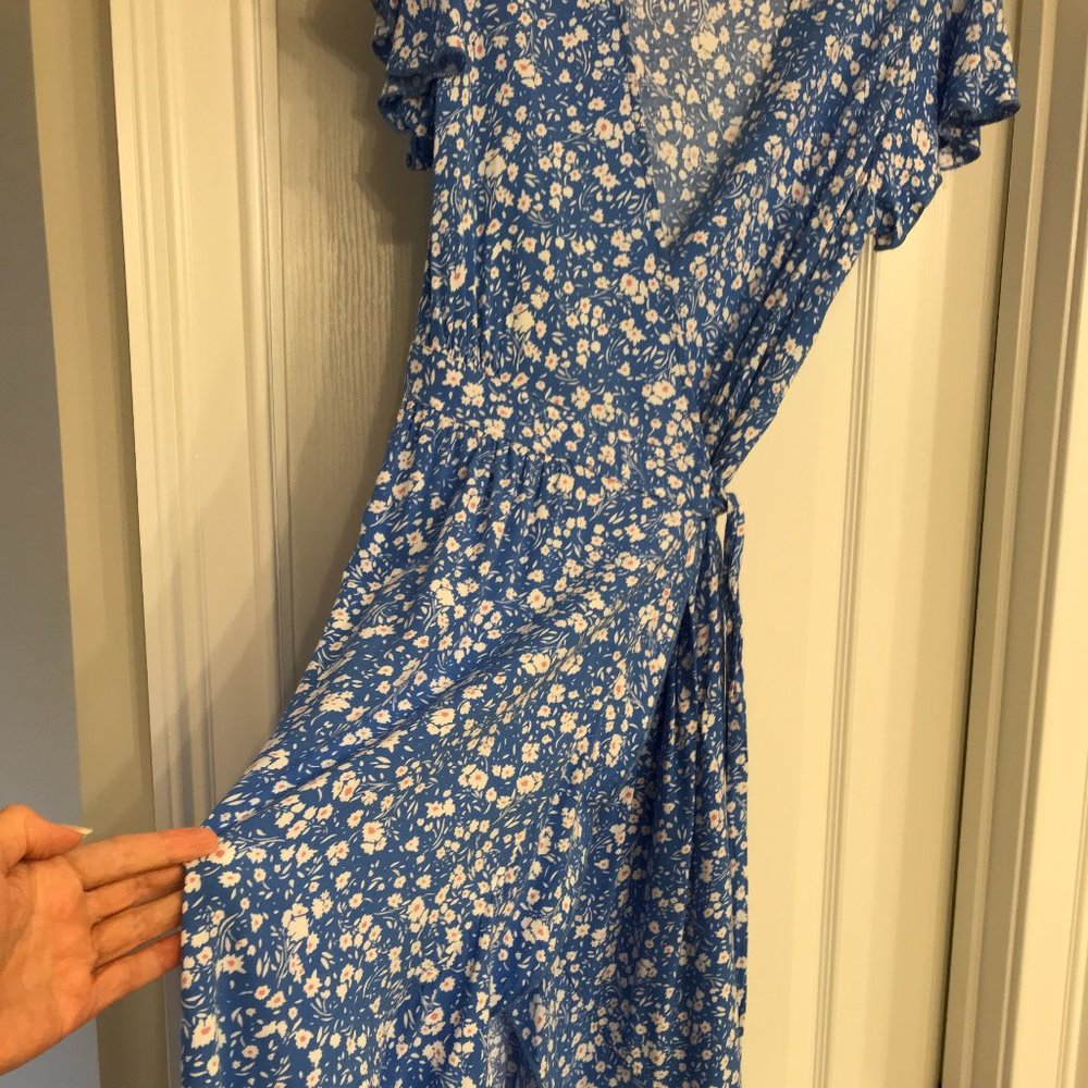 Women's Summer Wrap Floral V Neck Ruffle Short High Low Beach Midi Dress Large